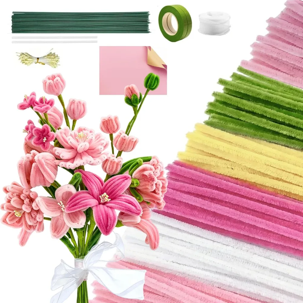 Kit de fabrication de bouquets DIY, avec 420 fillettes en tissu, fleurs artisanales qui ne se décolorent jamais, idéal pour les personnes allergiques aux fleurs, et également un choix idéal pour la famille, les projets artistiques en classe ou les activités manuelles du week-end.