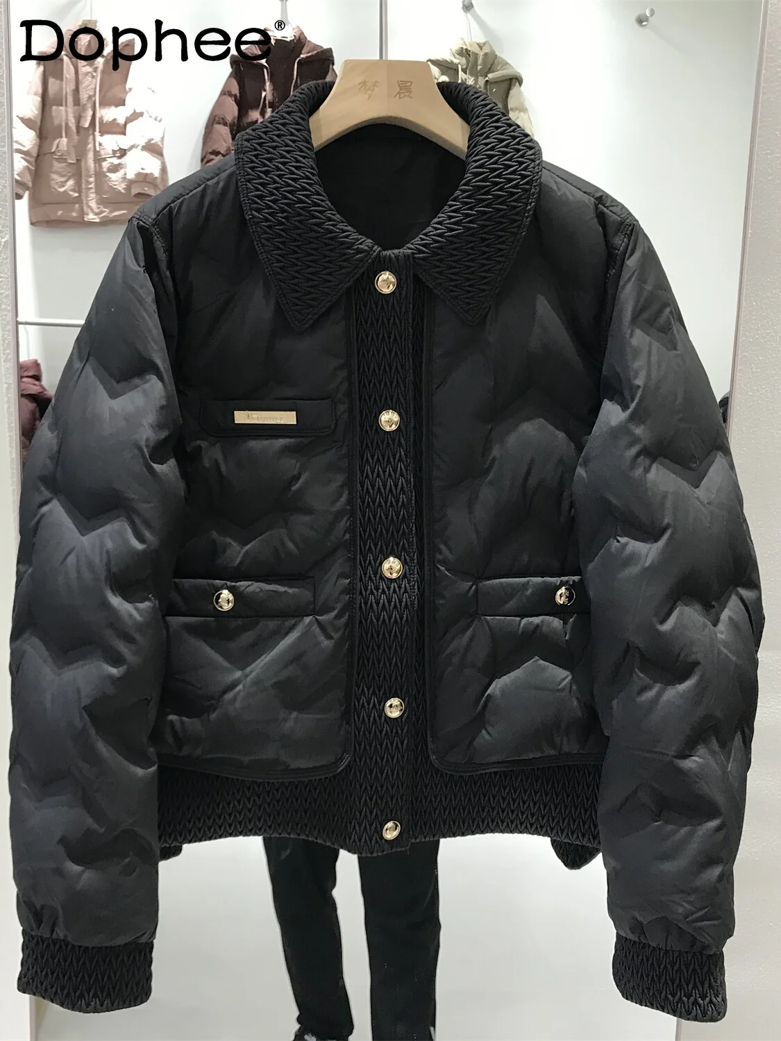 

2024 Autumn and Winter Short Down Jacket Women's Fashion Woven Lapel Light Duck Down Warm Coating Solid Color puffer jacket