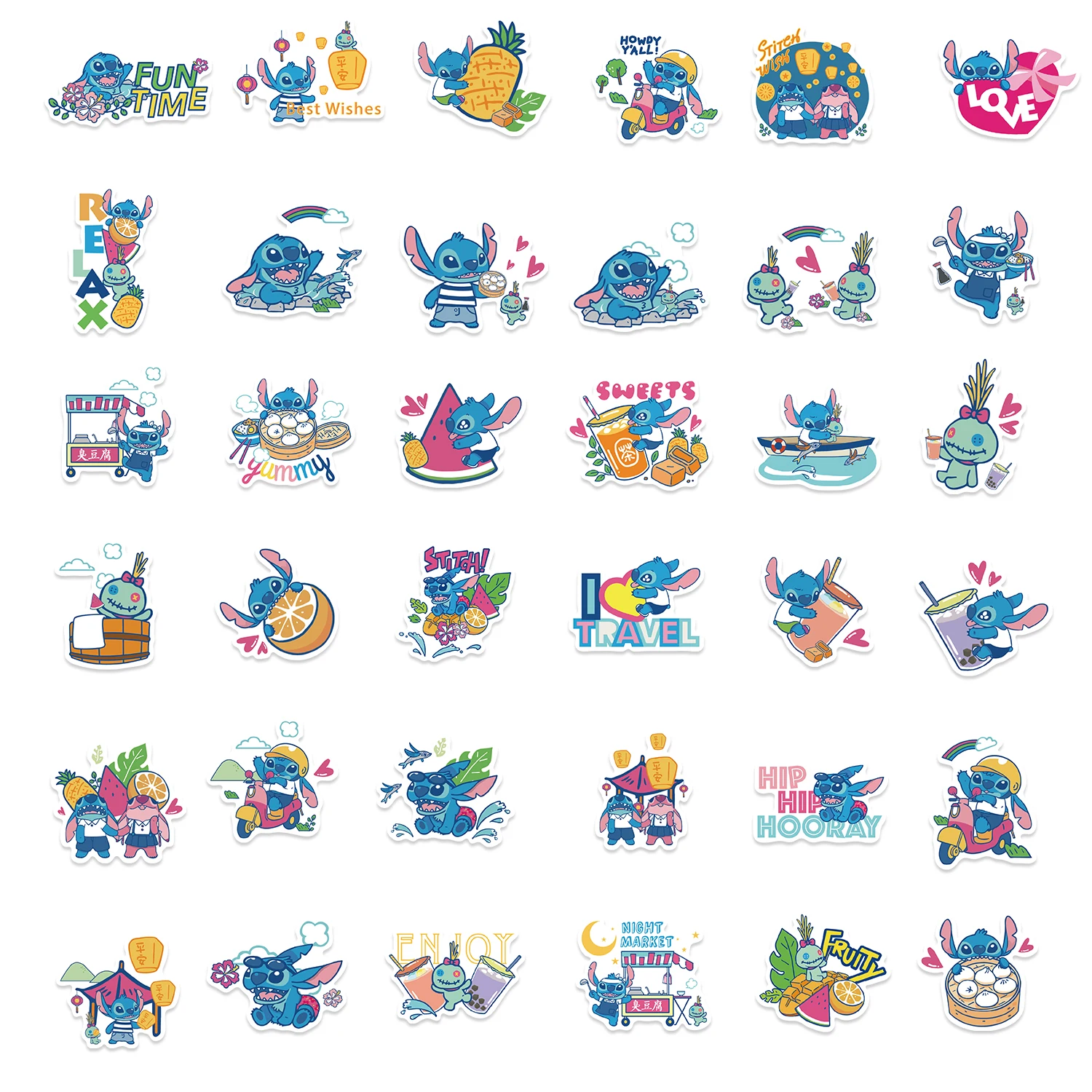 40 ชิ้นดิสนีย์สติทช์น่ารักการ์ตูนสติกเกอร์ DIY โทรศัพท์กีตาร์แล็ปท็อปกระเป๋าเดินทางสเก็ตบอร์ดตลกกราฟฟิตี้สติ๊กเกอร์