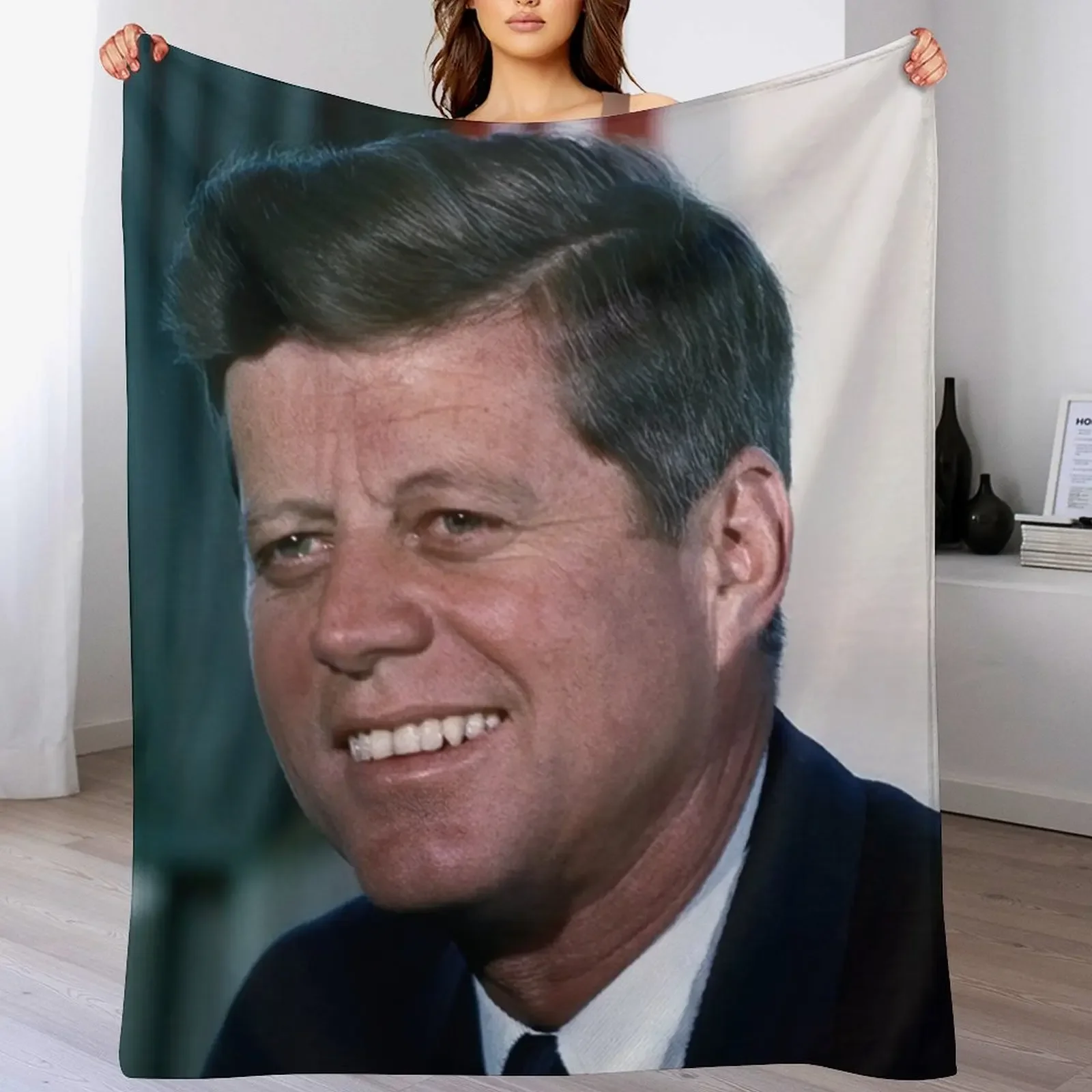 بطانية جون كينيدي JFK بورتريه منقوشة رقيقة ثقيلة للنوم، بطانيات أرائك