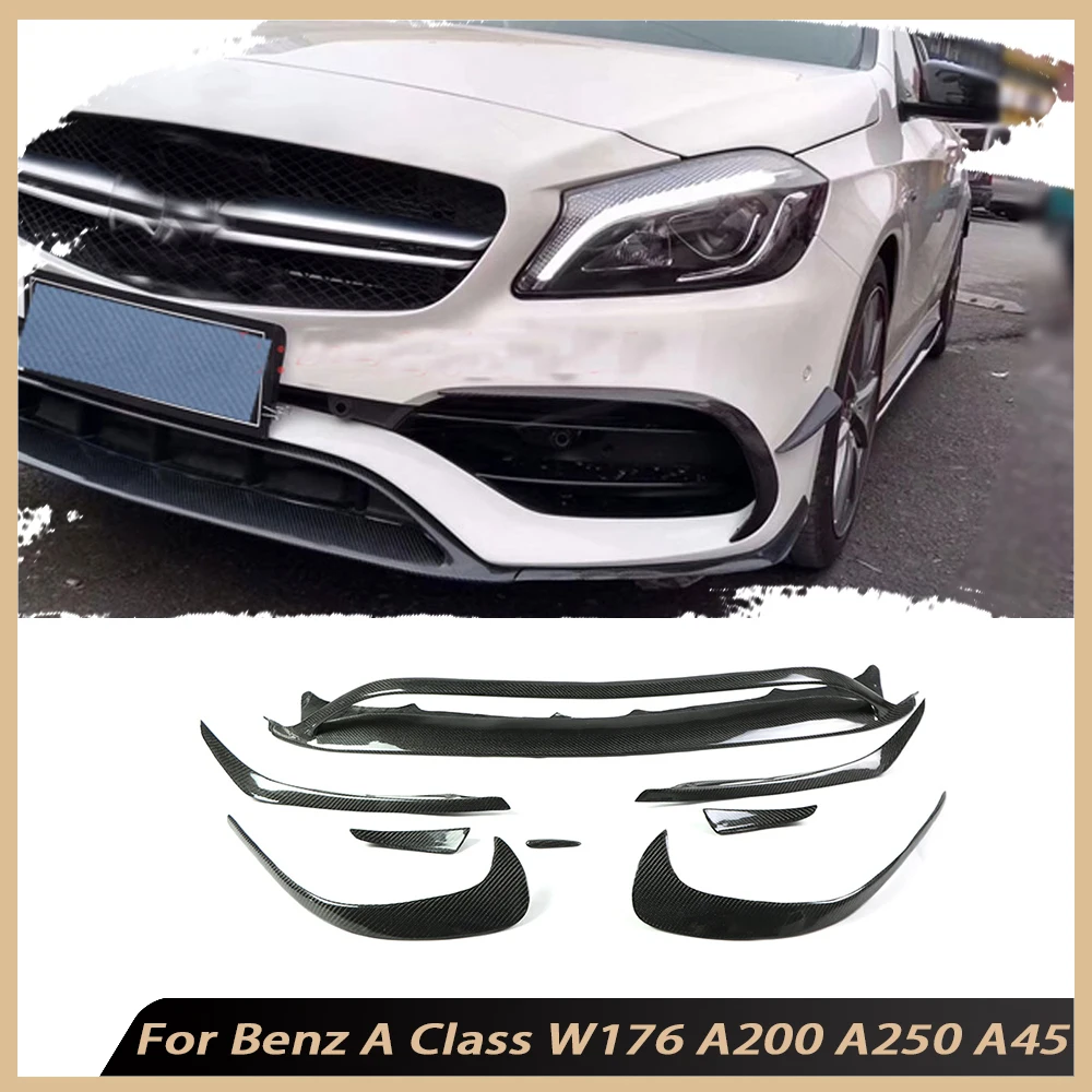 

Carbon Fiber Front Lip Bumper Spoiler Splitters Body Kits For Benz A Class W176 A200 A250 A45 AMG 2016+ Car Side Canards Trims