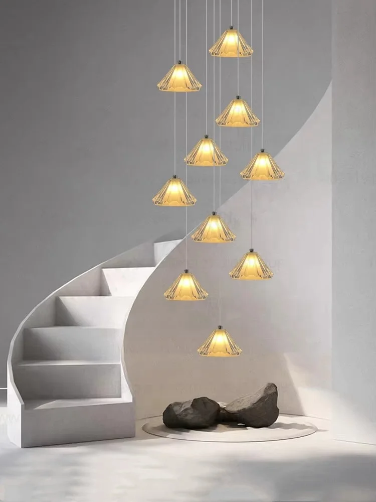 

Loft Duplex Apartment Staircase Light 2024 New Staircase Pendant Light Luxury Villa Spiral Staircase Long Pendant Light