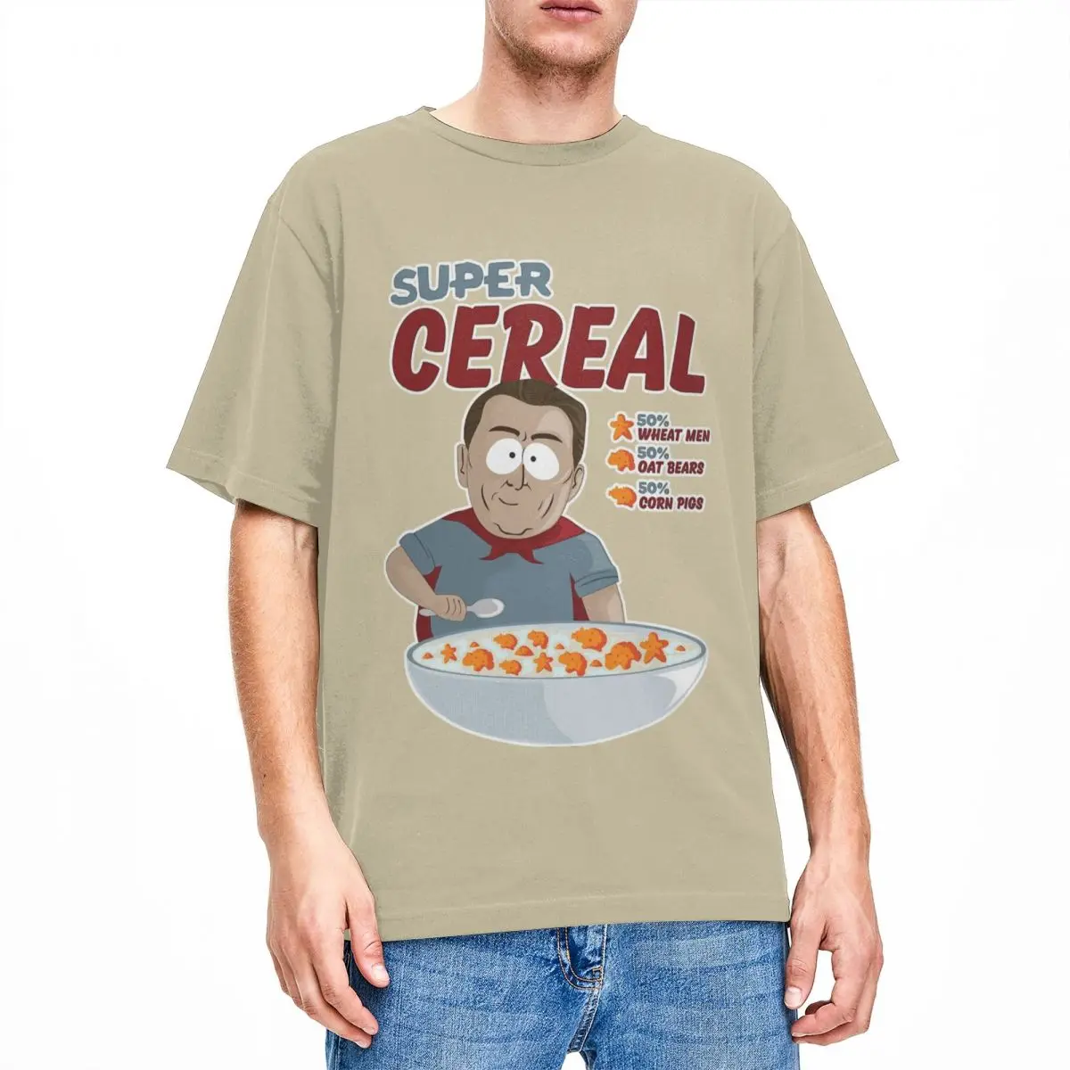 Men's T-Shirts Super Cereal Southpark Vintage 100% Cotton Tees Short Sleeve Al Gore Cartoon T Shirt Round Neck Clothes Big Size