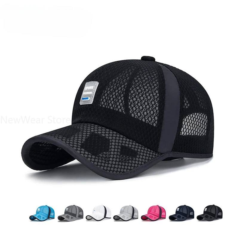 Summer Women Men Mesh Baseball Cap Brim Patchwork Snapback Label Stick Sunhat Outdoor Breathable Hip Hop Baseball Hats