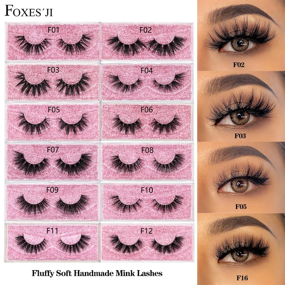 Pestañas FOXESJI mink, esponjosas, dramáticas, cruzadas, postizas en tira, extensión natural suave 3D mink para maquillaje