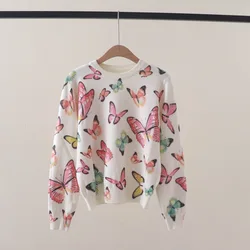 Women's Sweater colorful Butterfly Printed Knitted tops Jumpers Female Clothing Commute Stylish Brand Designs Pullover Sweaters