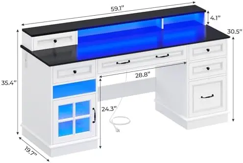 Executive Desk with File Drawer, Computer Desk with Monitor Stand, Home Office Desk with Drawers & Storage Cabinet