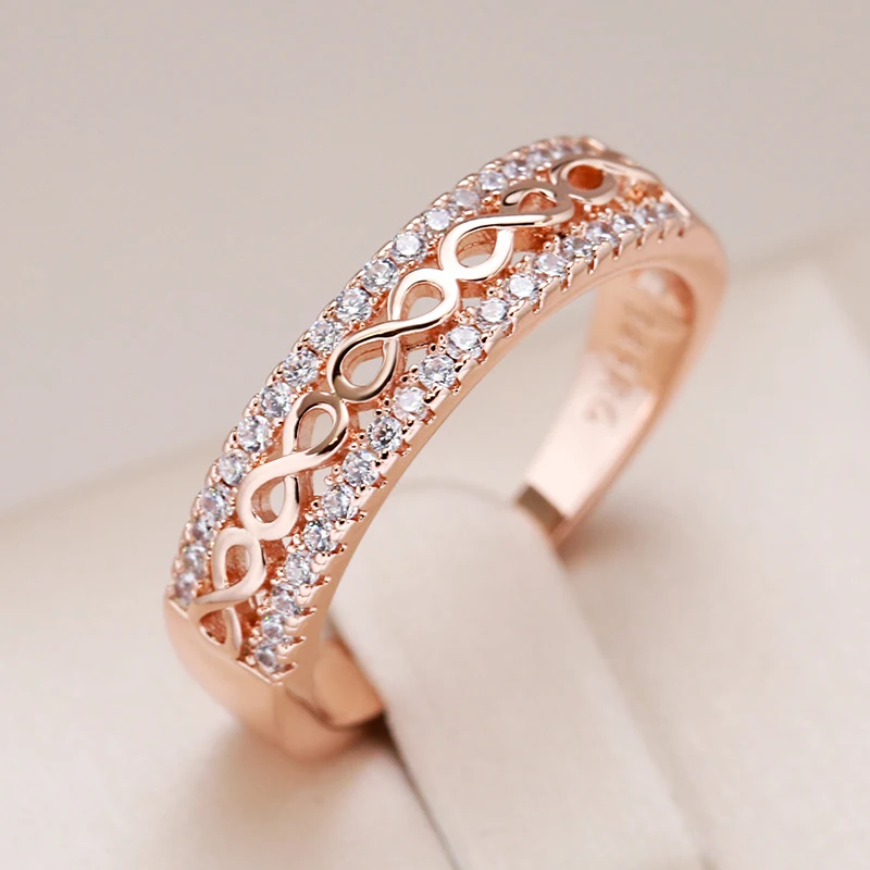 Kinel New 585 Rose Gold Color Ethnic Bride Rings for Women Hollow Pattern Natural Zircon Accessories Wedding Party Fine Jewelry