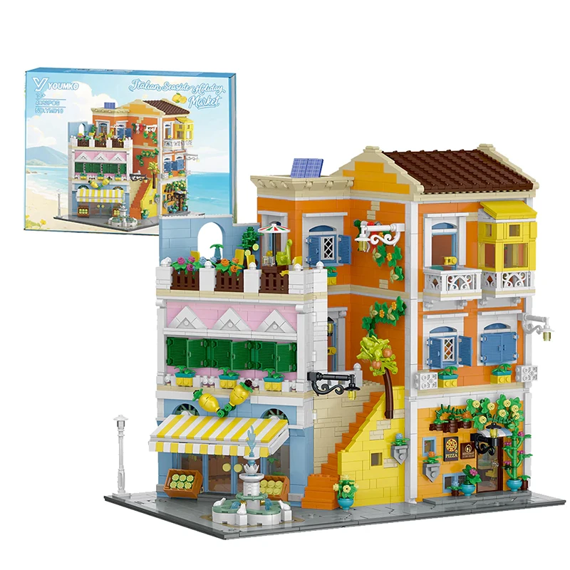 Youmko Klemmbausteine Kreatives Experten-MOC Rom Eckgeschäft Haus Bausteine Set 4017 Teile Stadtansicht Apartment Laden Architektur Modulares Modellbausatz Sammlerstück DIY Montage-Spielzeug für