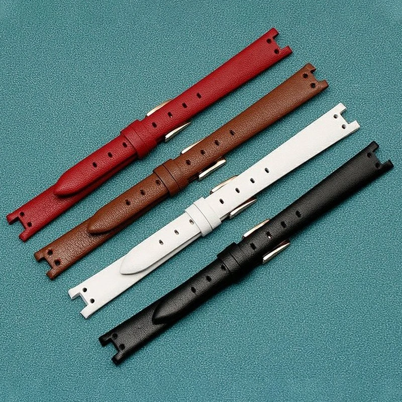 12mm Genuine Leather Strap For Anne Klein Notch AK Girl Small Shield Retro Soft Comfortable Watch Band Accessories Red I Brown