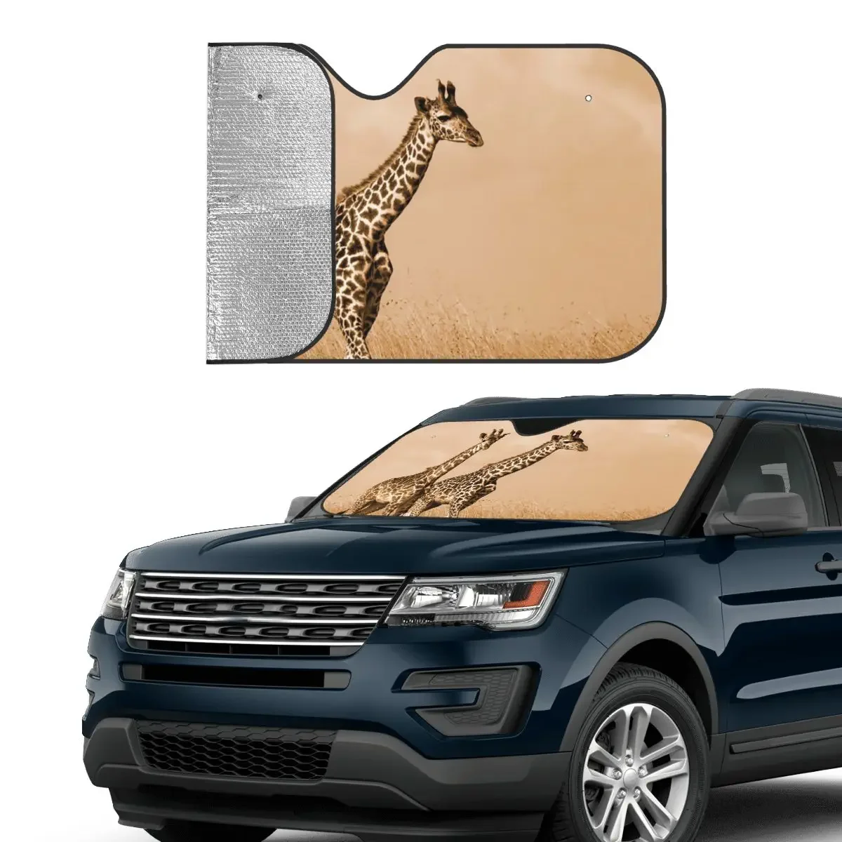 اثنين من الزرافة مضحك الزجاج الأمامي ظلة 70x130 سنتيمتر الحيوانات الألومنيوم احباط الشمس قناع الجليد درع حماية الغبار