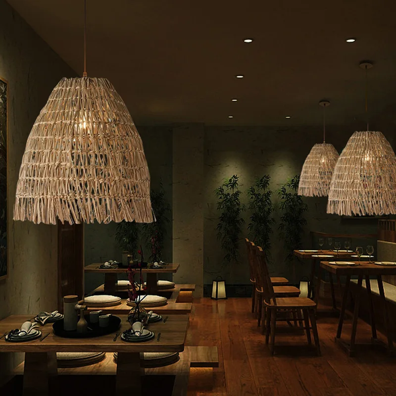 Vintage Rattan Weaving Art Pendant Light Hand-woven Pendant lamp for Living Room Restaurant Loft bedroom Wicker Chandeliers