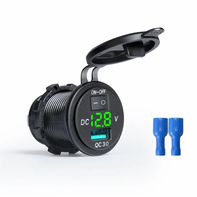 

Quick Charge QC 3.0 Waterproof USB Car Charger LED Voltmeter Switch 12-24V 18W For Car Marine Boat Rv Truck Camper Mobiles