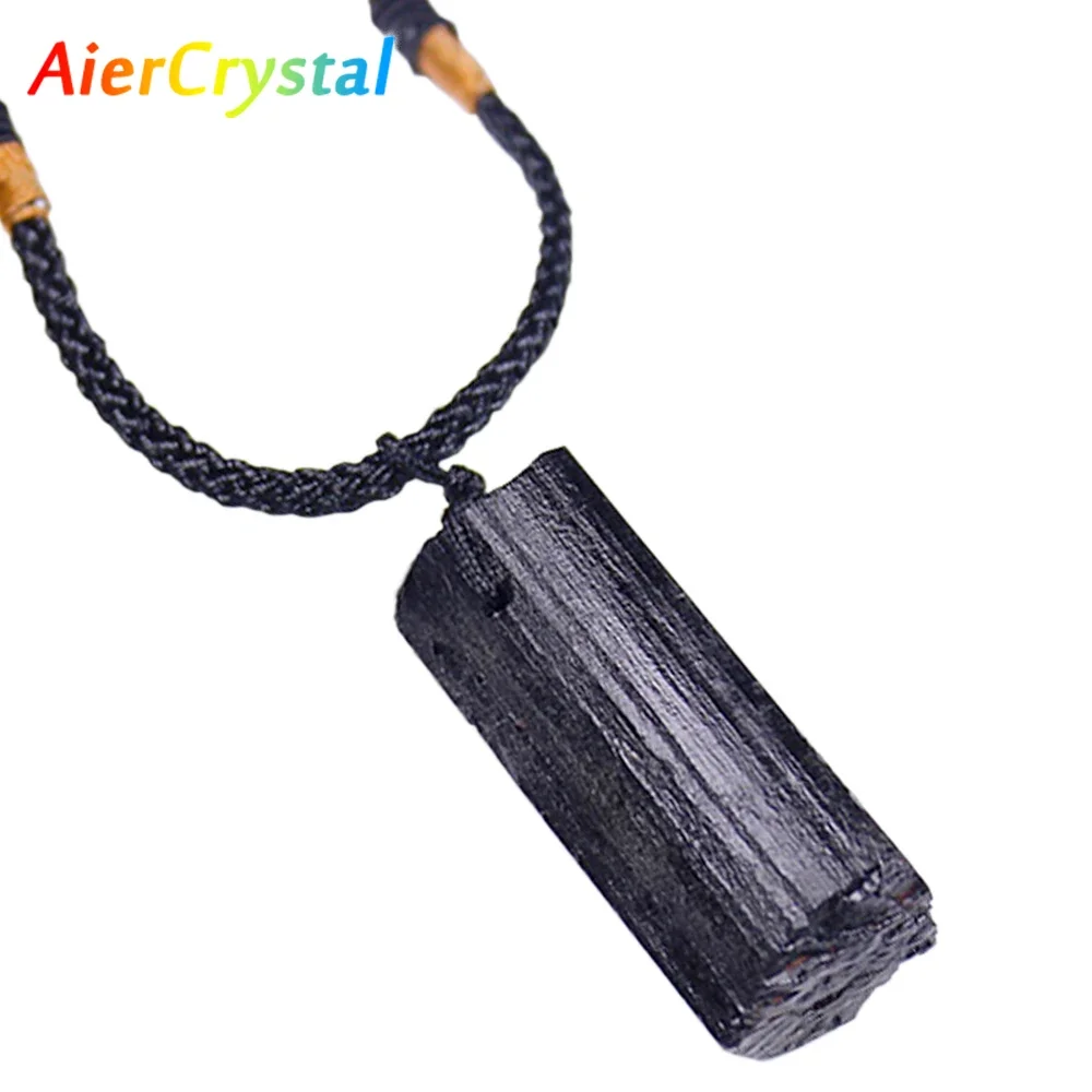 Natural Black Tourmaline Necklace Jewelry Women Hip Hop Natural Crystal Stone Pendant Irregular Reiki Healing Bohemian