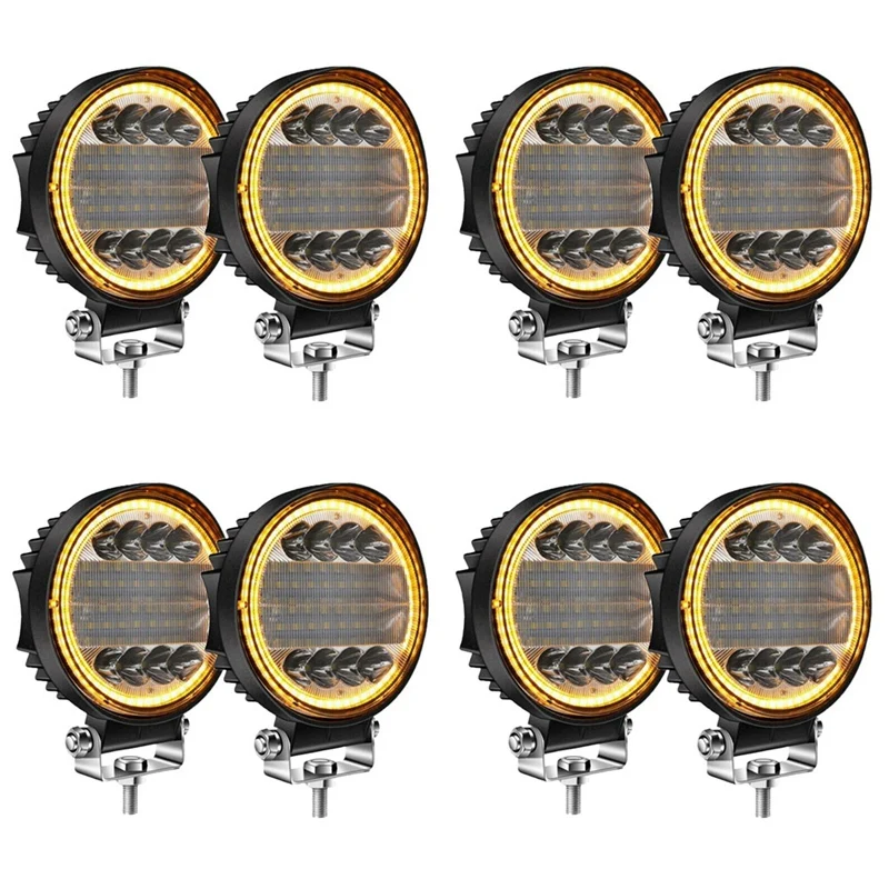 

8Pcs 4 Inch LED Work Light Combo Spot Flood Off Road Driving Amber Fog Lamp