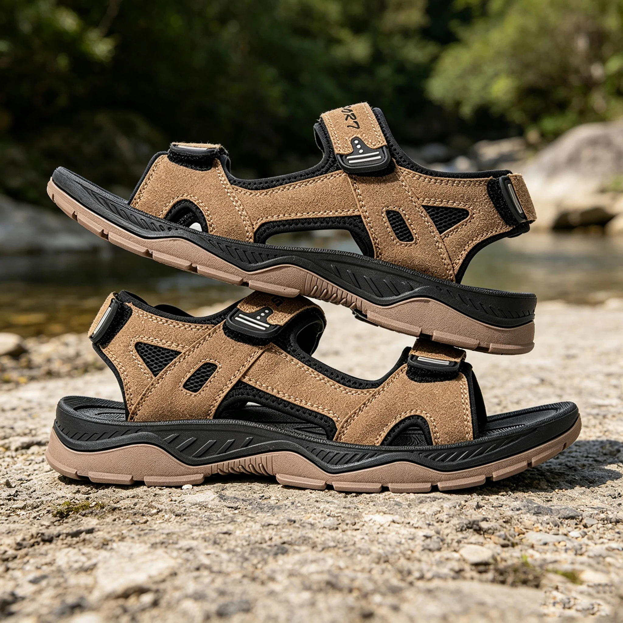 

New Men's Athletic Sandals Sport Outdoor Hiking Sandals Open Toe Leather Walking Sandals Beach Water Shoes Size 40-46