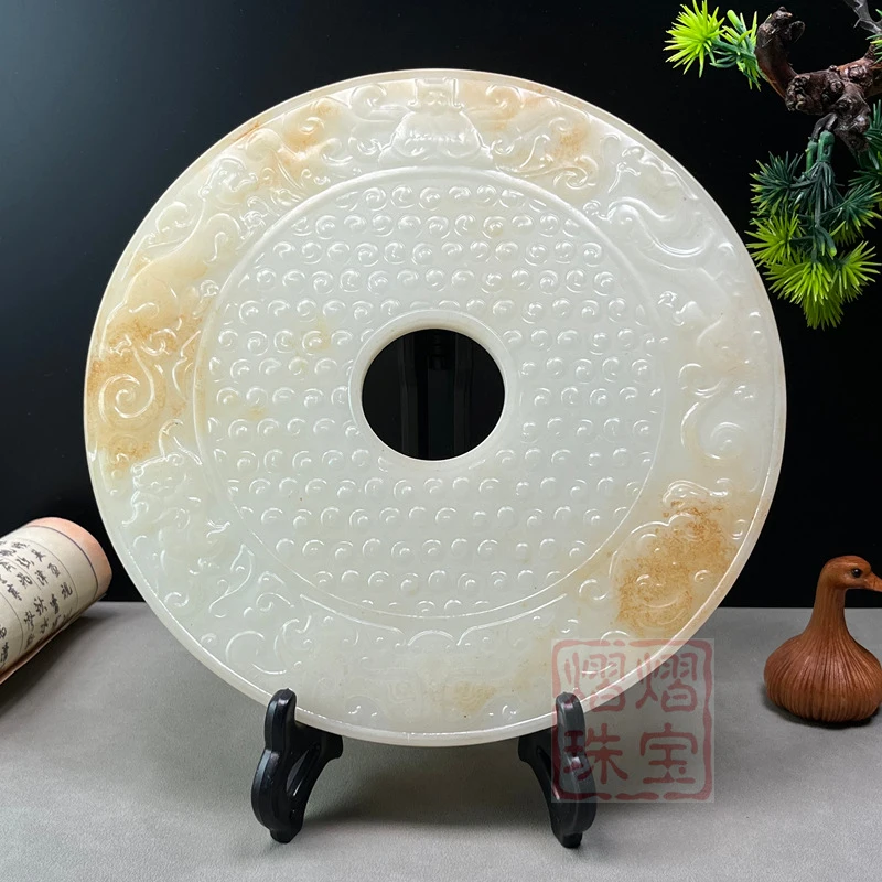 Wholesale Outer Mongolian Jade Yunhan Xuanji Round Plate with Dragon Pattern, High-end Practical Feng Shui Auspicious Ornament f