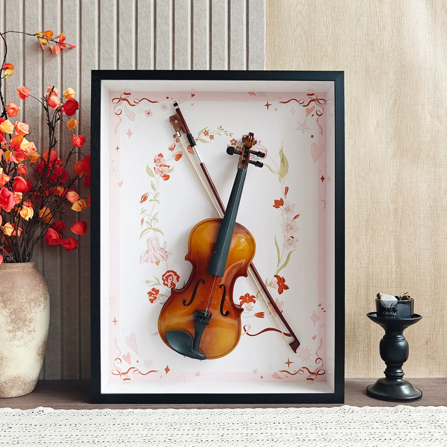Thick Hollow 3D Violin Display Frame, Musical Element Decorative Picture Frame, Wall Art Hanging Frame for Kids Bedroom