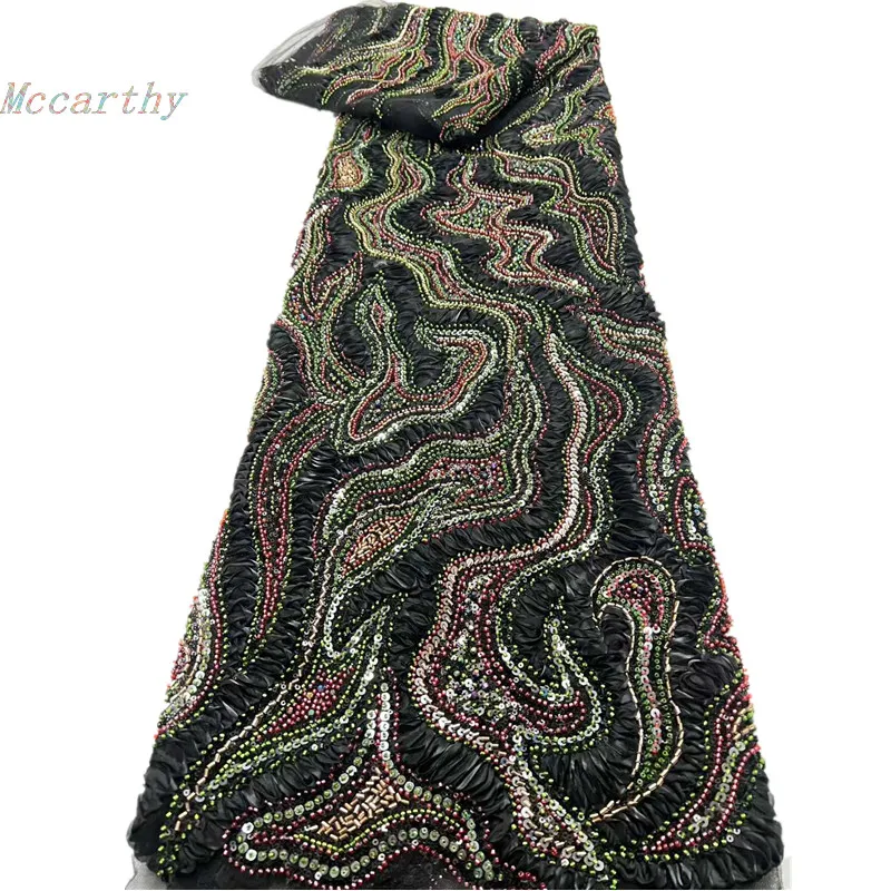 

Элегантная французская тюлевая сетчатая кружевная ткань с пайетками и бисером, африканское нигерийское вышитое кружево для шитья, коллекция 2026 года