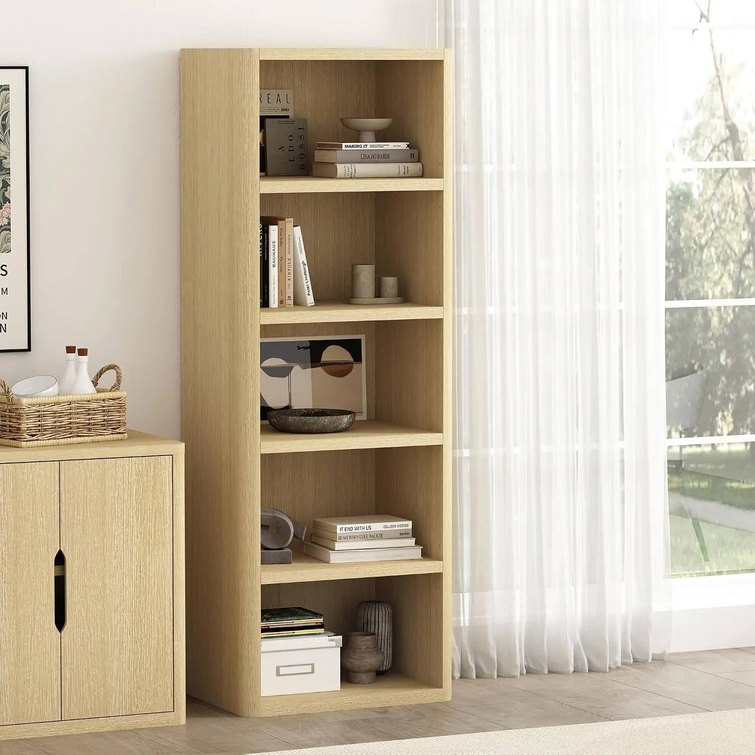 Rivington 5-Tier Bookshelf with Adjustable Shelves, 79 inch Tall Modern Bookcase Storage Organizer, Decor Display for Living Roo