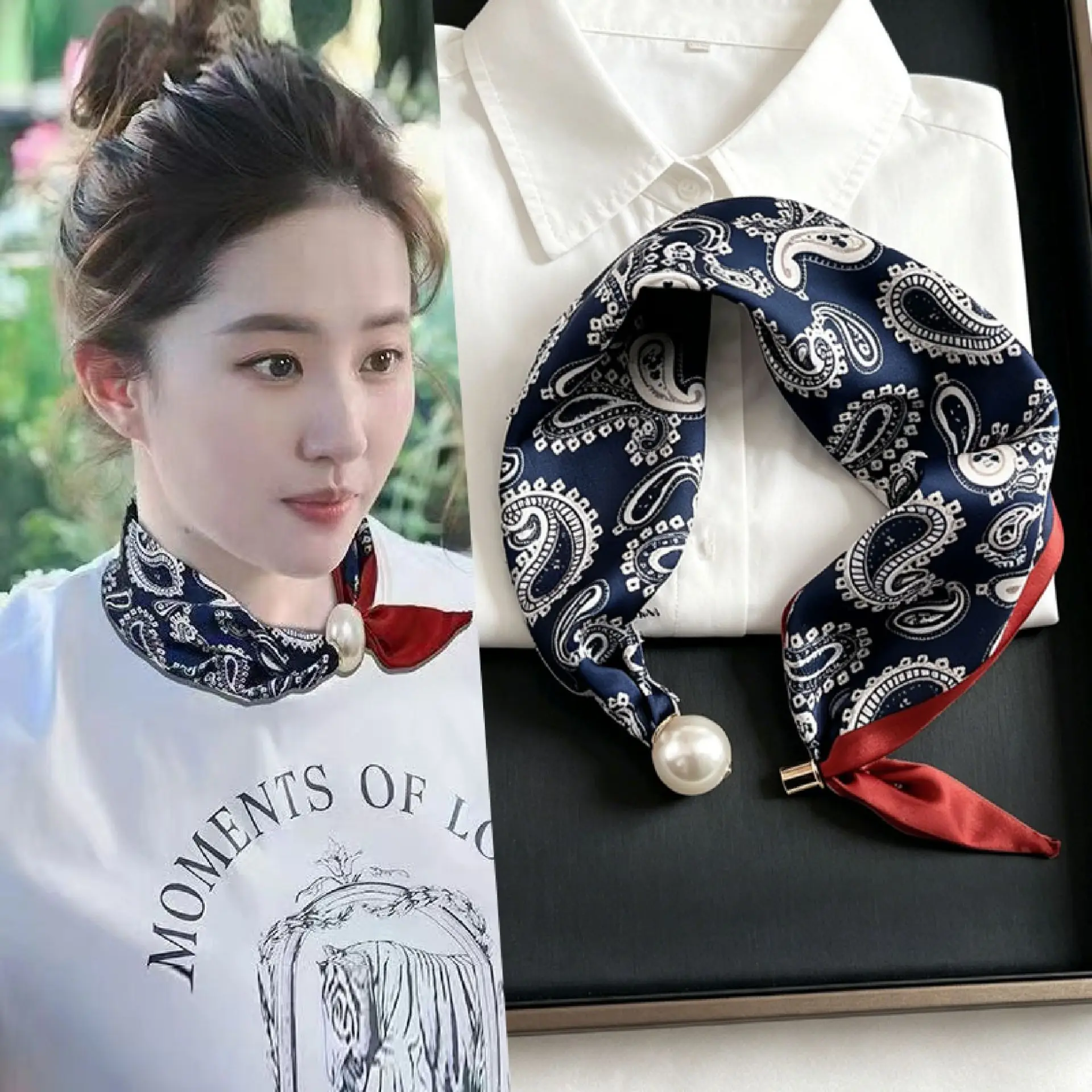 New Paisley Prints Pearl Tail Magnetic Clasp Scarf Women New Versatile Breathable Fashion Artistic Accessory Neck Wrap Scarves