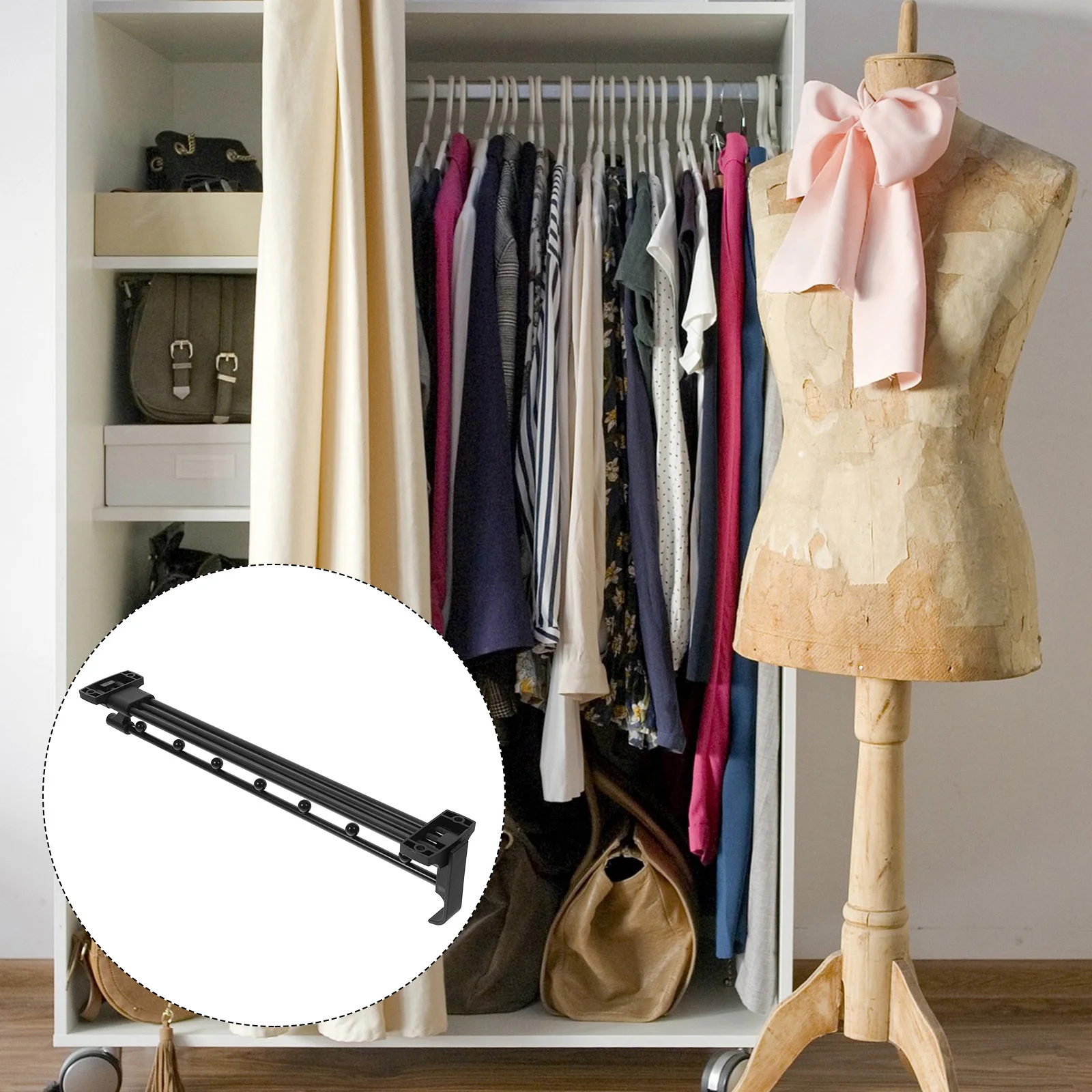 

Adjustable Pull Out Wardrobe Clothes Hanger Rod Heavy Duty Closet Clothing Rail Smooth Damping Sliding System for Hanging Coats