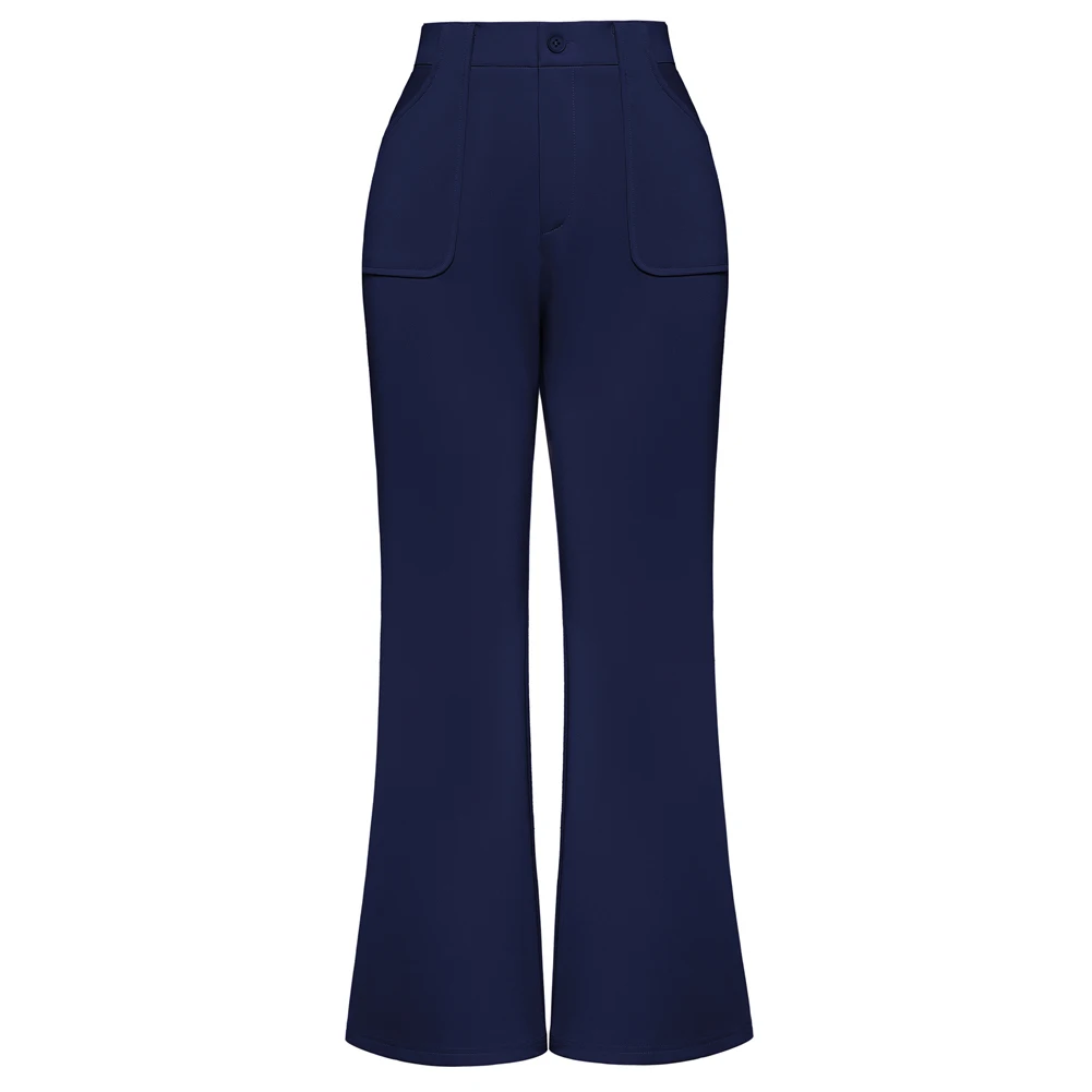 Bp feminino senhoras vintage queimado bottoms elástico de cintura alta calças de comprimento total com cinto largo-encaixeado loops