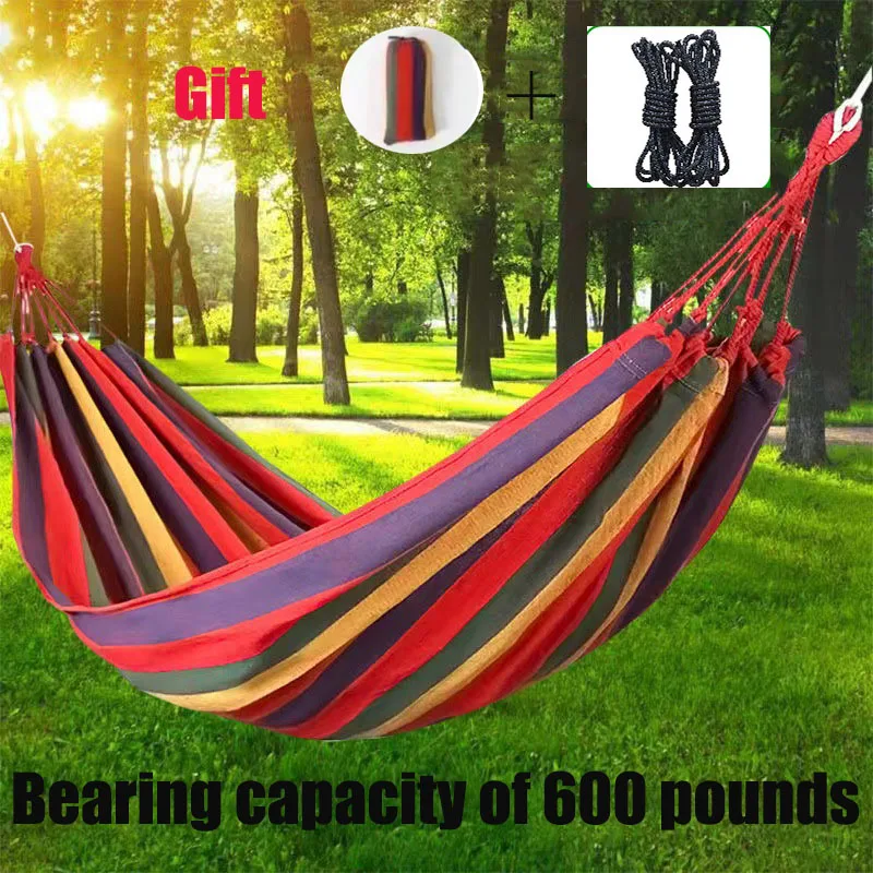 1-2 Person Outdoor Canvas Hammock Rainbow Hanging Bed Camping Dormitory Swing Net Hed Anti Rollover TravelOutdoor Accessories