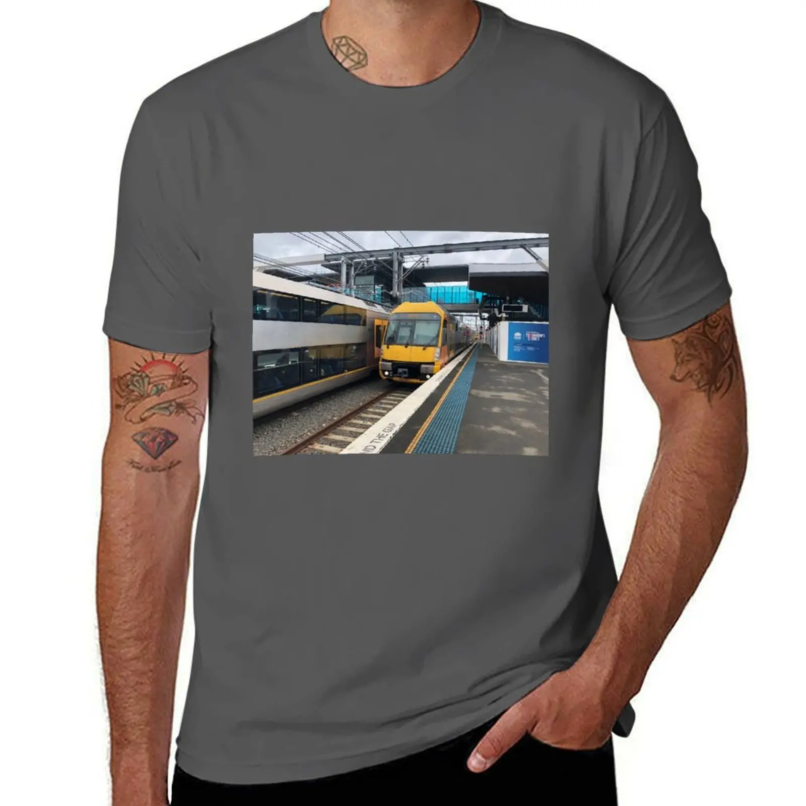 

Sydney Trains A Set Waratah at Sydenham Station T-Shirt Casual Trendy Short Sleeve T-Shirt