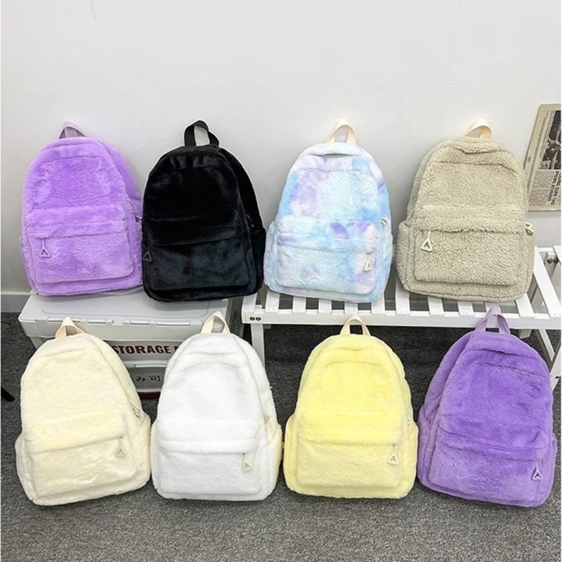 Women Fluffy Plush Laptop Backpack Autumn Winter Student Girls School Bookbag Lady Casual Large Capacity Travel Rucksack Daypack