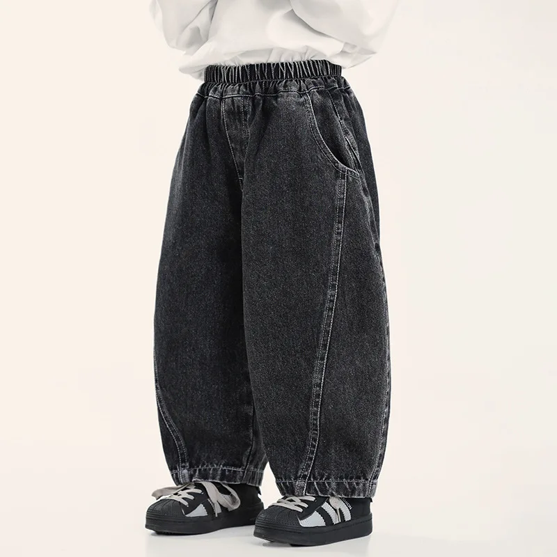 2025 New Korean Fashion Boys Denim Pants Autumn Spring Casual Trousers for Toddlers & Kids Ages 2-8 All-match Jeans