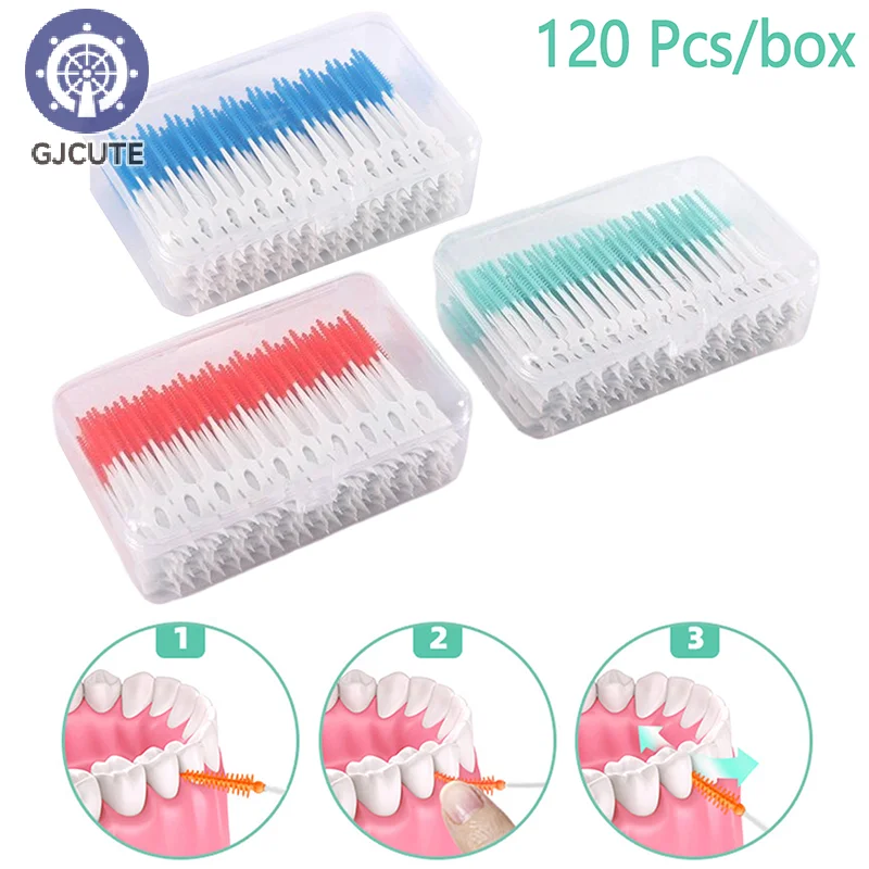 120pcs/box Oral Care Tools Silicone Interdental Brushes Super Soft Dental Cleaning Brush Teeth Cleaner Dental Floss Toothpicks