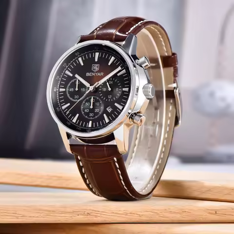 Benyar Multifunctional Quartz Watch 46mm Mineral Glass Watch LD53 Quartz Movement 50m Waterproof Watch for men BY5213