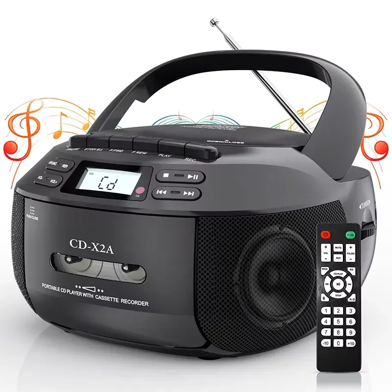 Hot-selling portable top-mounted speaker CD player Cassette player combo with speakers and AM/FM recording capabilities