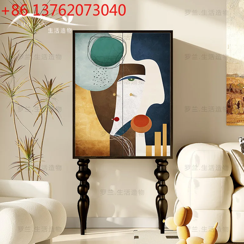 

French simple abstract tall cabinet solid wood living room bedroom entrance storage chest