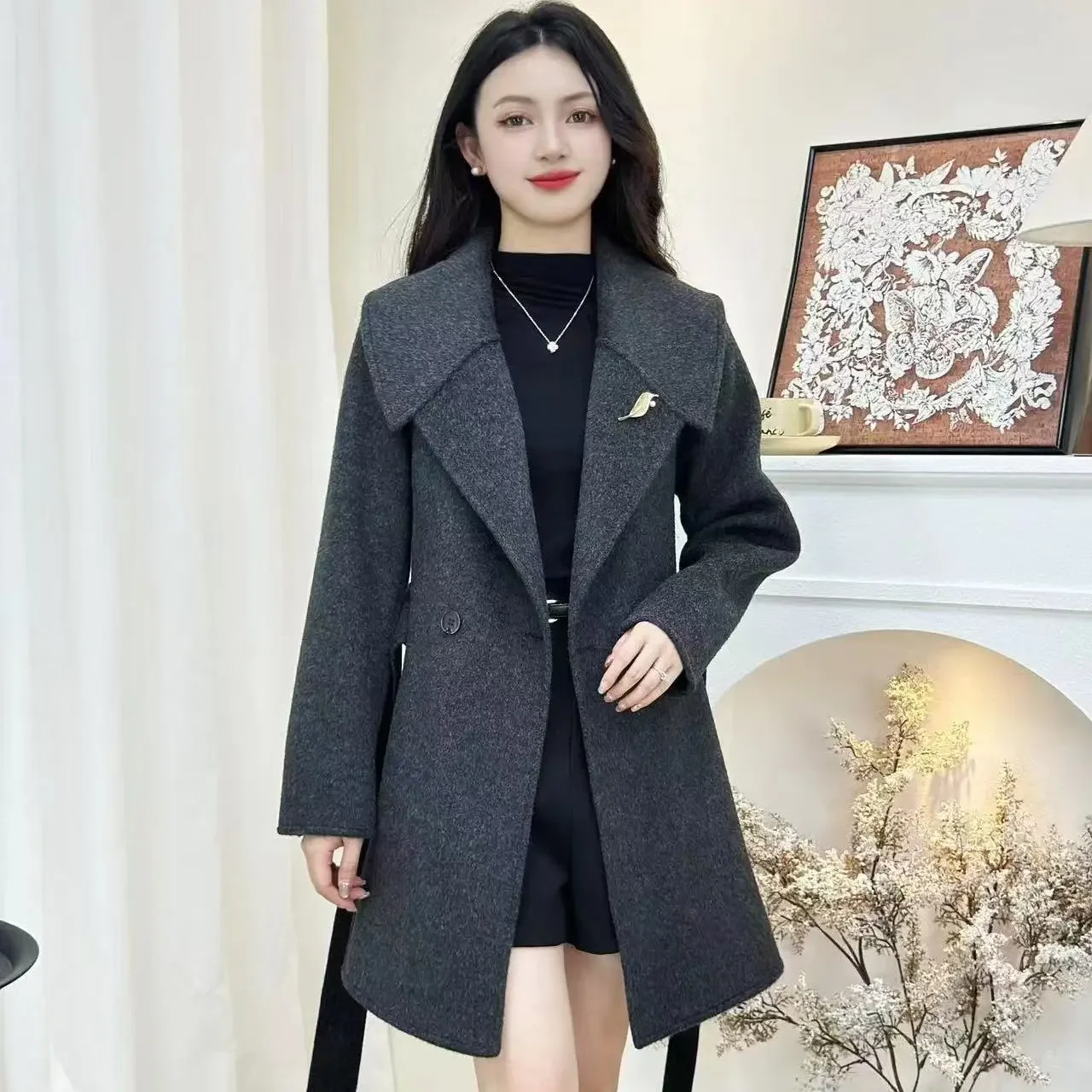 

Autumn Winter Double-Sided Tweed Trenchcoat Jacket Women Overcoat 2026 New Medium Long Loose Wool Double-Sided Velvet Coat Coats