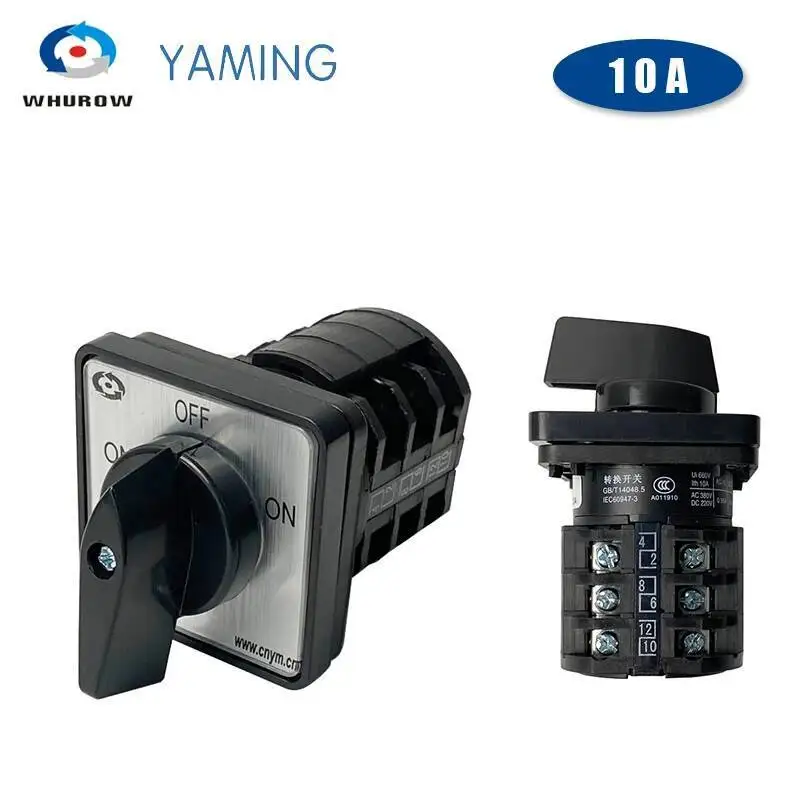 ON-OFF-ON 10A Control Circuit LW8-10 Changeover 2 Poles 3 Levels 3 Position 8/12 Terminals Silver Contact Rotary Cam Switch