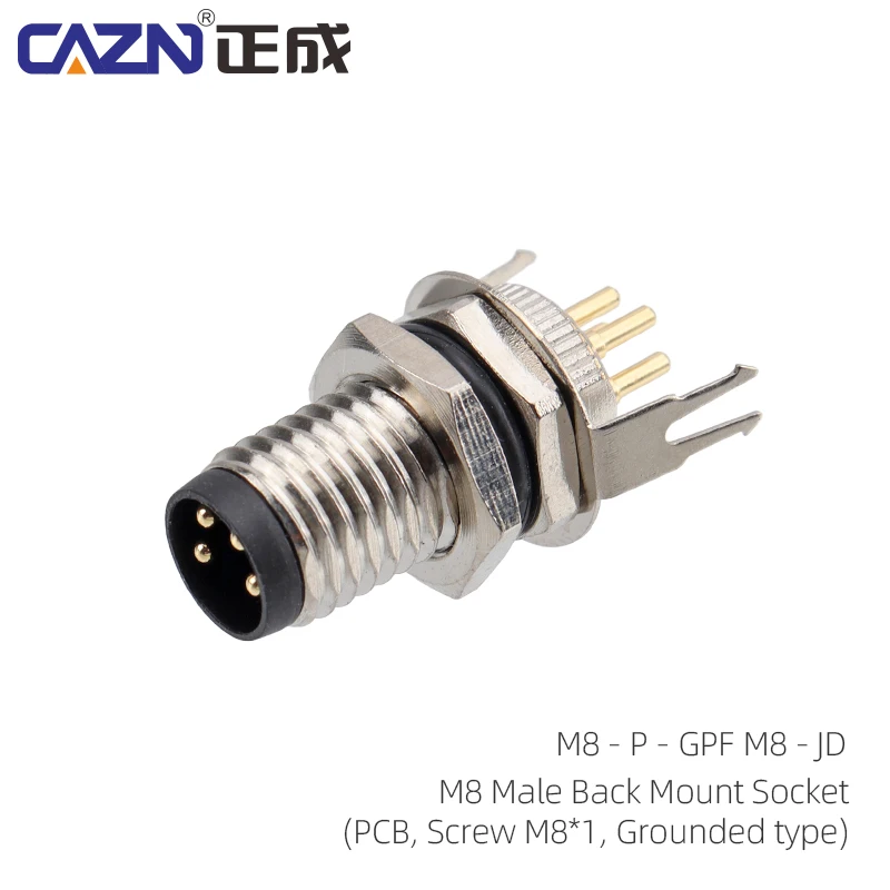 M8 PCB Back Mount Socket Male Female Straight Right Angle 3 4 5 6 8 Pin Grounded Type IP67 for Robotic Arm & Factory Automation