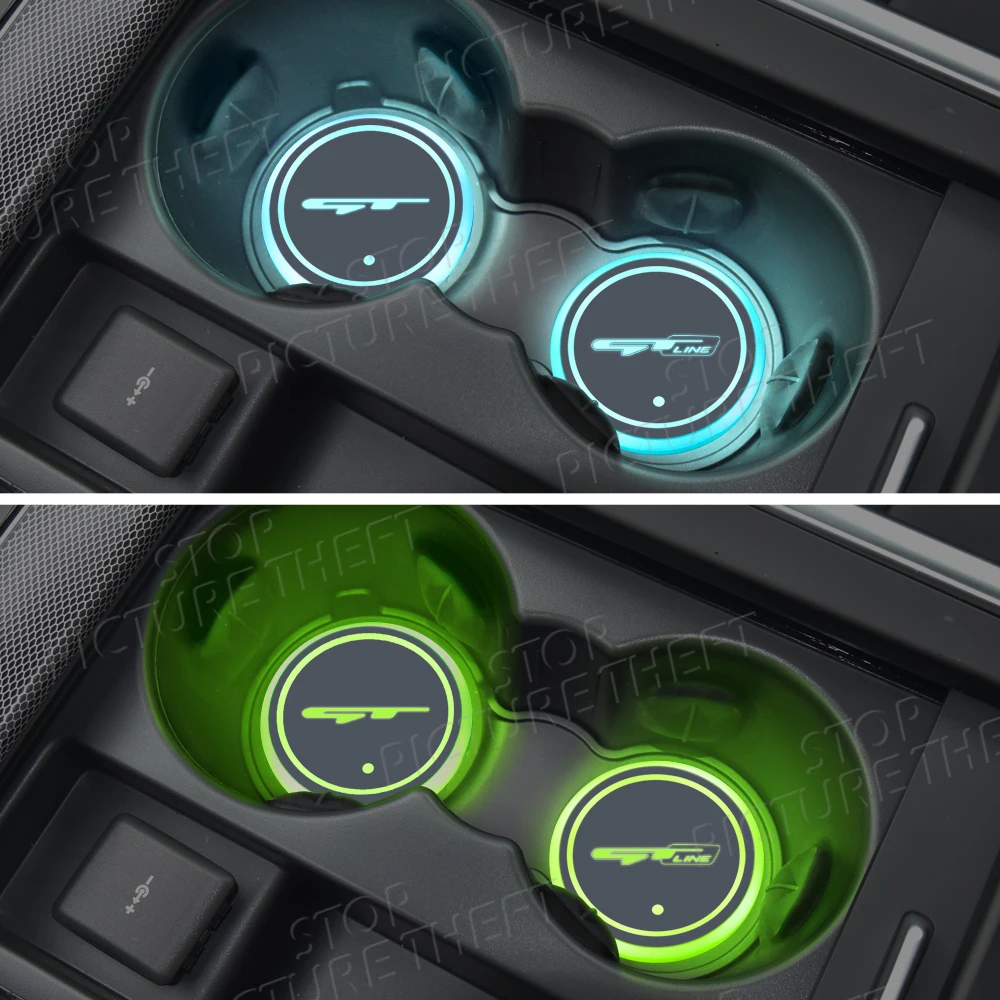 For Kia GT LINE Logo Ceed Kona K5 Sportage Stinger K3 K2 K9 Emblem Led Car Water Cup Mat Drink Holder Auto Interior Decorative