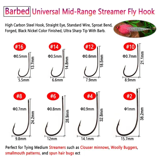 Imagen 2 del producto Bimoo 50 Uds. Gancho de atado de moscas con serpentina mediana con púas para atar pececillos, insectos lanosos, patrón de boca pequeña, insectos de pelo hilados, señuelo de trucha