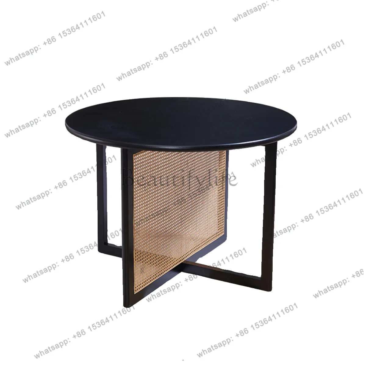 Nordic rattan solid wood black small apartment round dining table simple dining chair round table combination