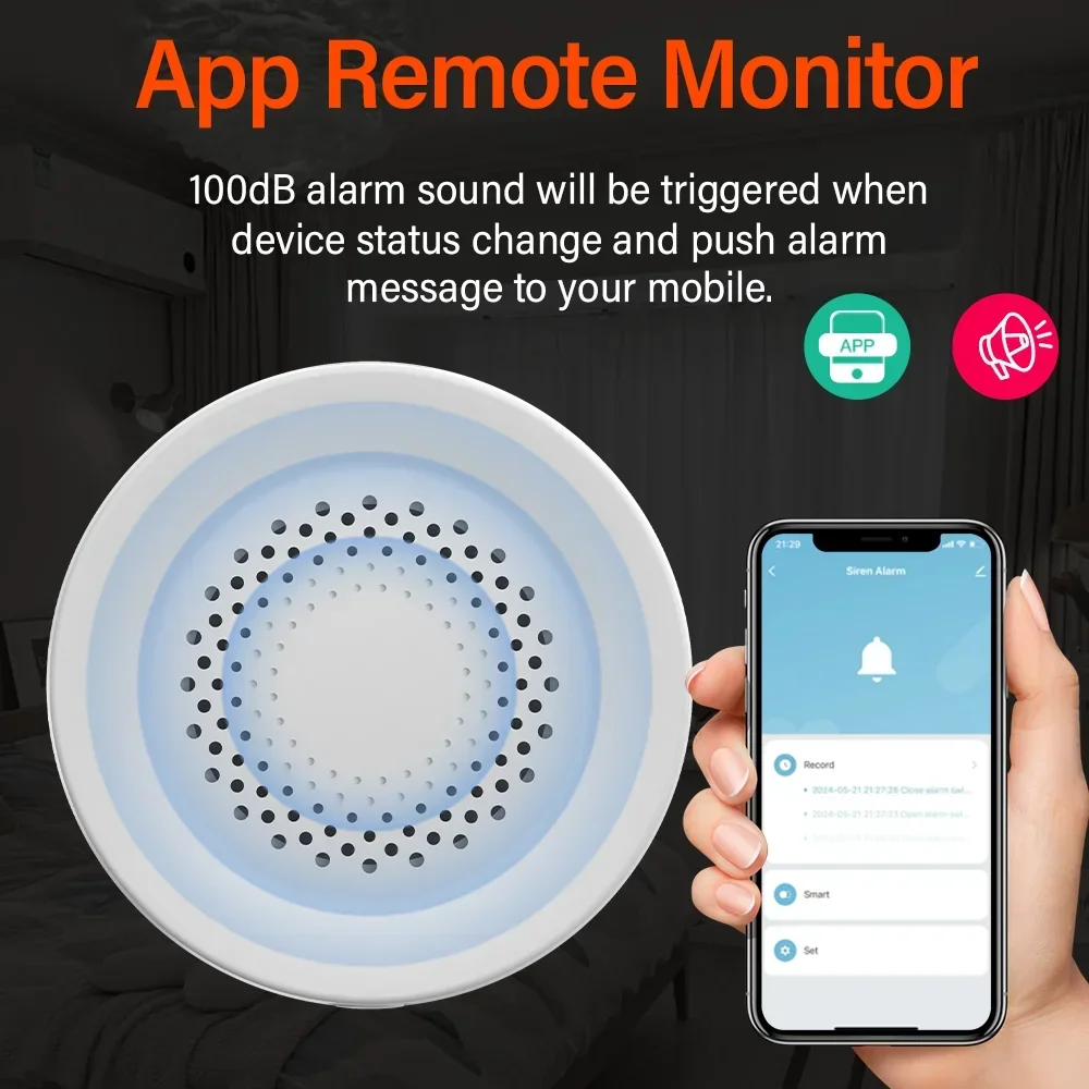 Tuya Zigbee WiFi sirena di allarme per Smart Home Security altoparlante 100db funziona con Alexa 33 piedi Alice richiede Tuya Zigbee Hub.