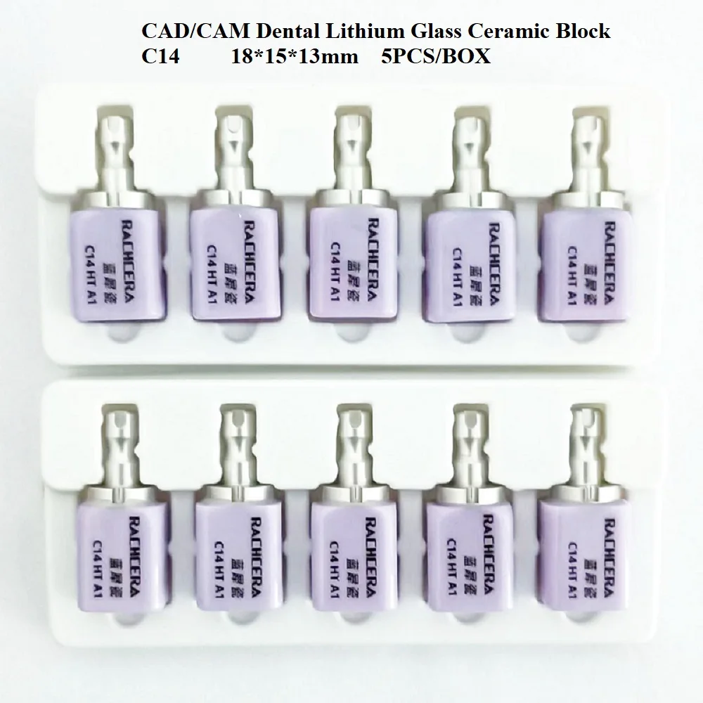 5PCS CAD/CAM Dental Lithium Glass Ceramic Block C14 Li-Disilicate Glass Ceramics Blocks 18*15*13mm Rachcera Dental Ceramic Block