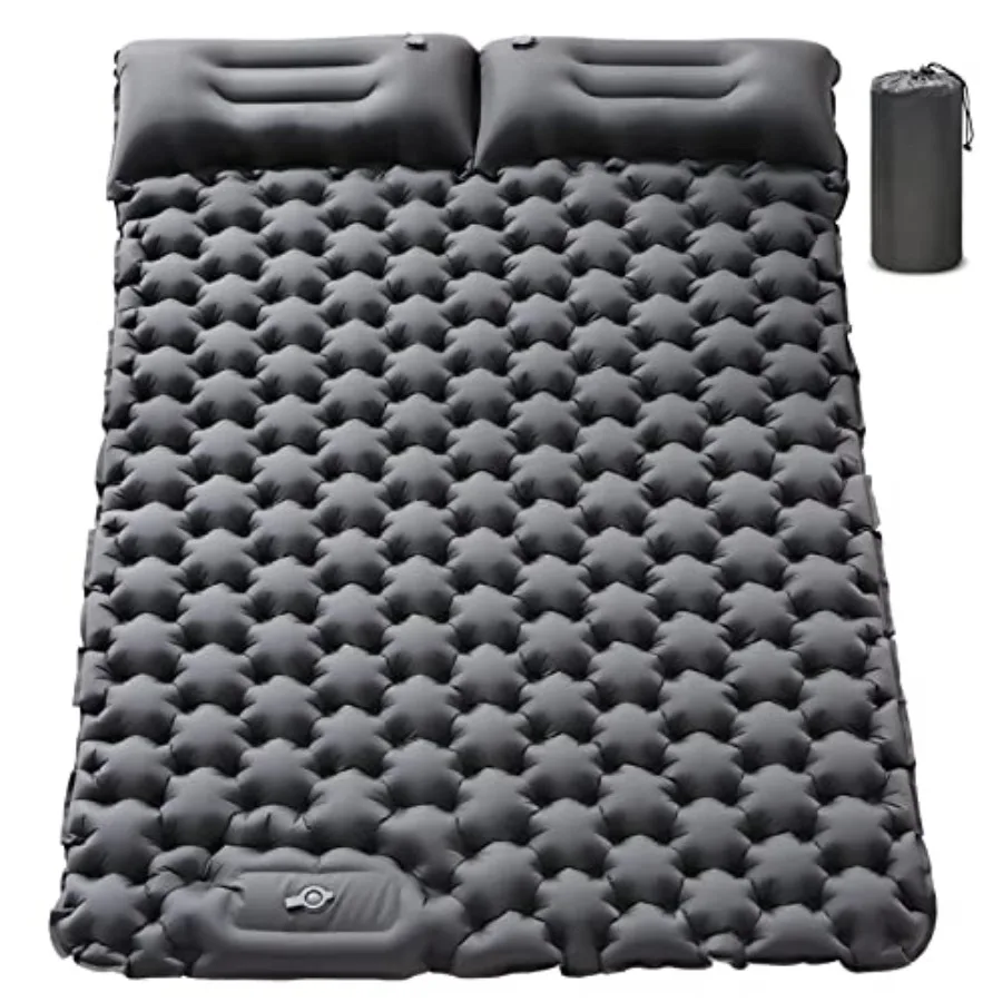 

Double Sleeping Pad for Camping - 4" Extra Thick Self Inflating Air Mattress for 2 Person with Built-in Pillow and Foot Pump, W
