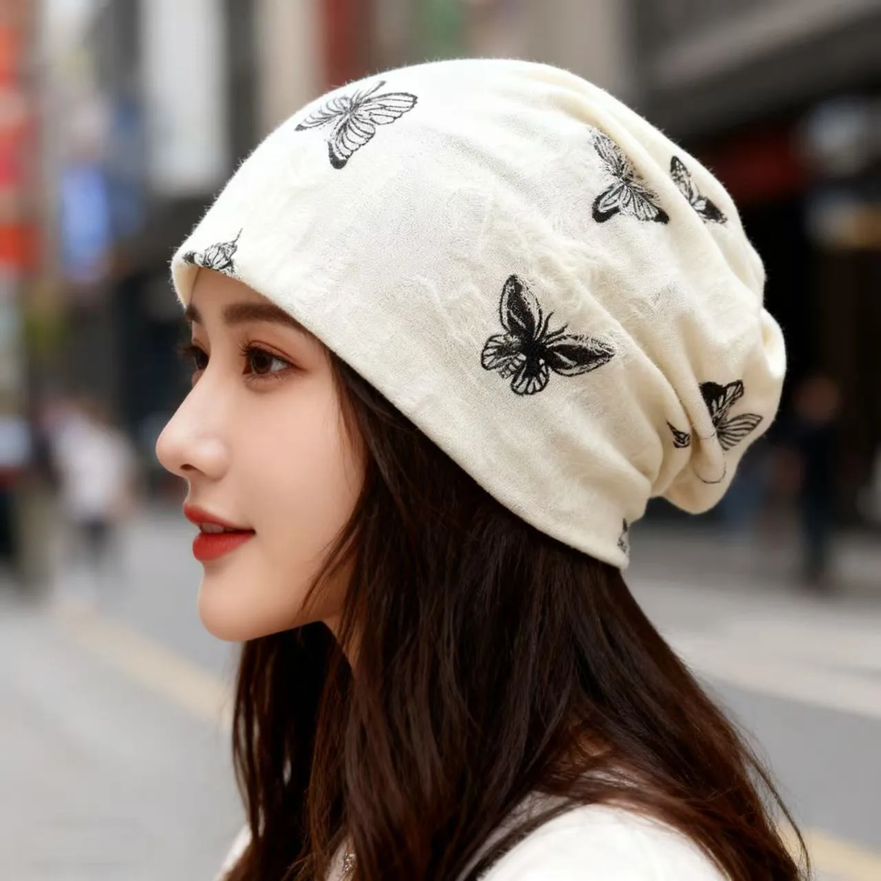 

Детская шапка-бини Niche Design Butterfly — весенне-осенняя, для больших размеров головы, с эффектом похудения лица, теплая шапка-бини