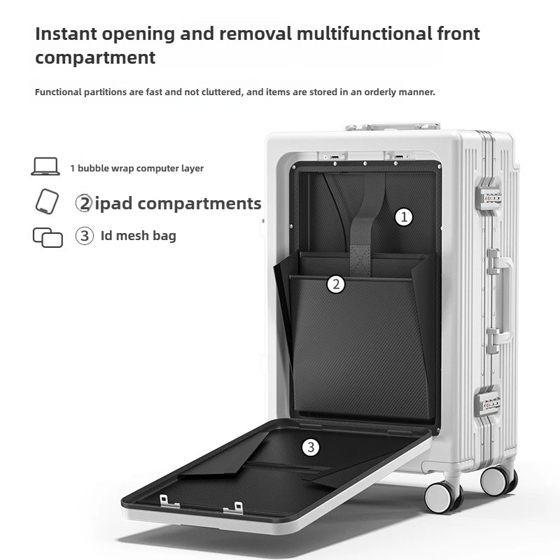 20/24/26/28 Inch Wide Trolley Luggage Front Opening Suitcase Multifunctional Business Computer Suitcase Bag Boarding Box