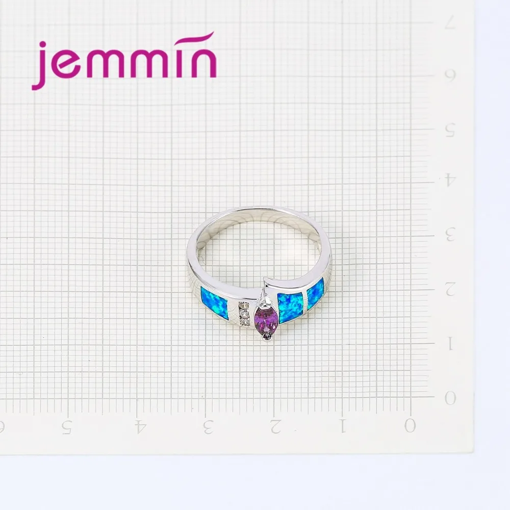 Classic Dazzling Irregular Colorful Ring Blue Purple White Crystal Stone 925 Sterling Silver Ring Women Noble Ring