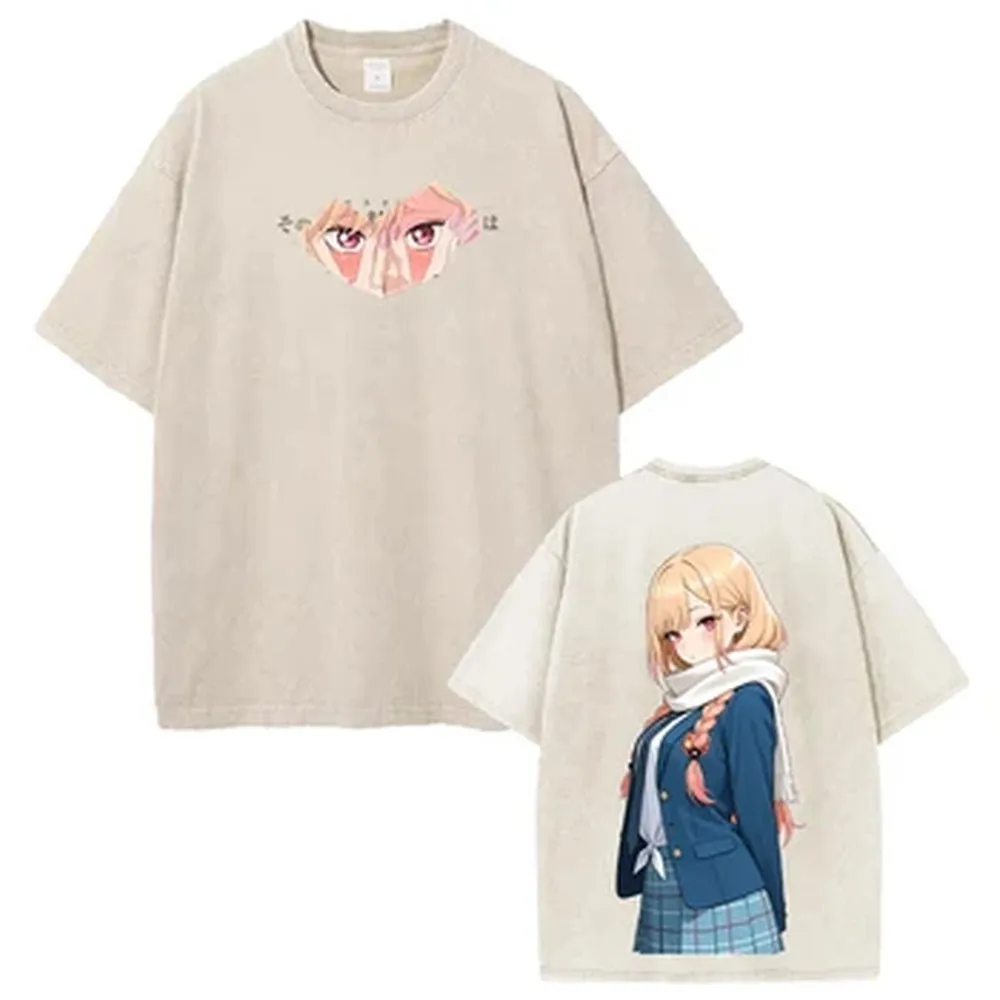 Anime My Dress-Up Darling T-shirt Marin Gothic Y2k Washed T Shirt Men Women Clothing Summer Casual Short Sleeve Cotton Tees Tops