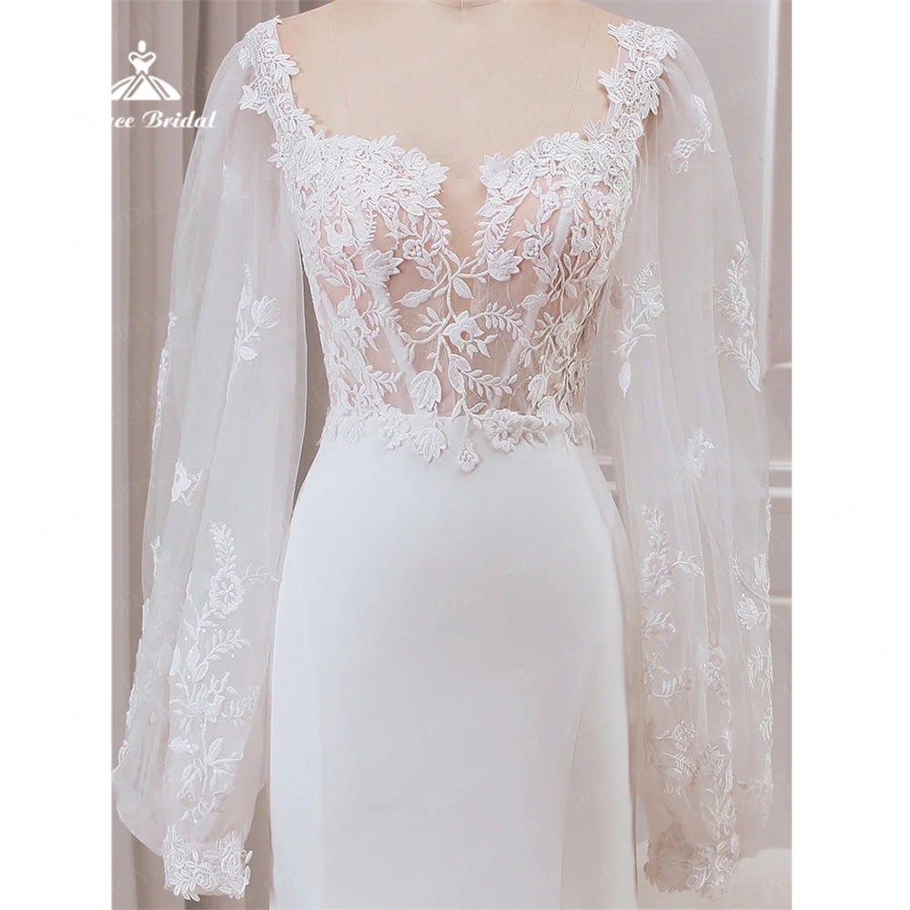 Roycebridal lange Ärmel quadratischer Kragen Brautkleid Spitze Kapelle Zug Brautkleid vestidos novias bodarobe de mariéevesti