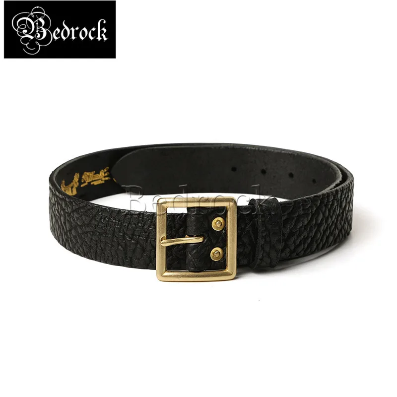 MBBCAR Unisex Vegetable Tanned Top Grain Cowhide Leather Belt 3.7cm Hand Distressed Bison Grain Brass Buckle Handmade Belt